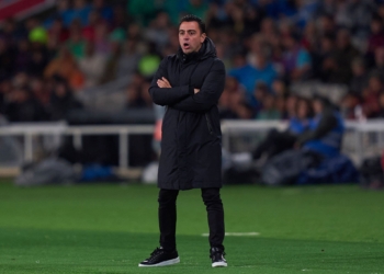 BARCELONA, SPAIN - APRIL 29: Xavi Hernandez, head coach of FC Barcelona during the LaLiga EA Sports match between FC Barcelona and Valencia CF at Estadi Olimpic Lluis Companys on April 29, 2024 in Barcelona, Spain. (Photo by Pedro Salado/Getty Images)