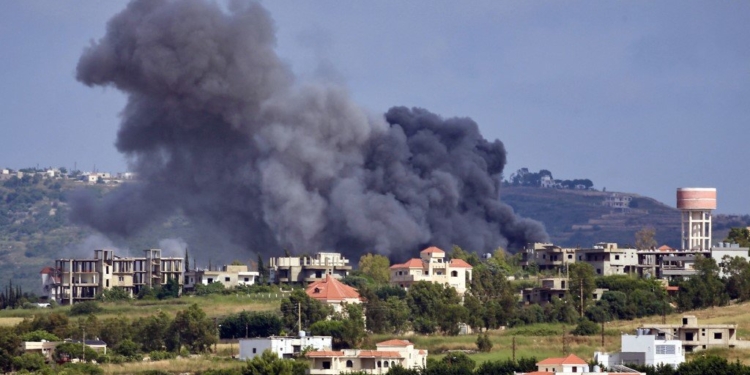 Smoke billows from the site of an Israeli airstrike on the Lebanese village of Jebbain, near the border with Israel on May 25, 2024, amid ongoing cross-border clashes between Israeli troops and Hezbollah fighters. (Photo by AFP)