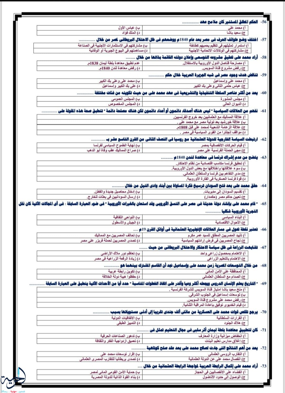 المراجعة النهائية لمادة التاريخ