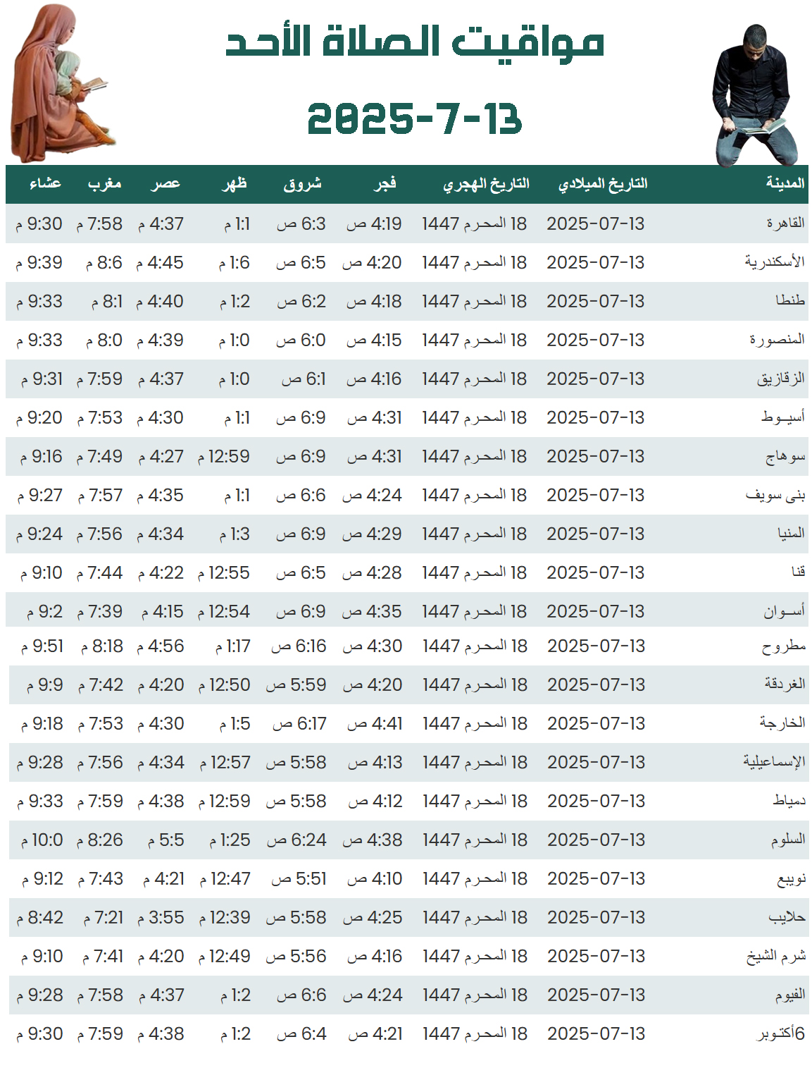 مواقبت الصلاة الأحد