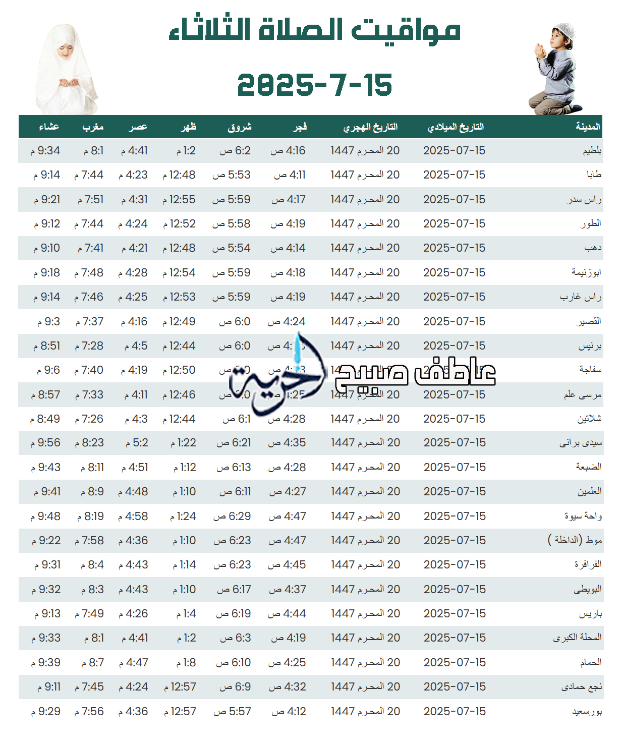 مواقيت الصلاة الثلاثاء