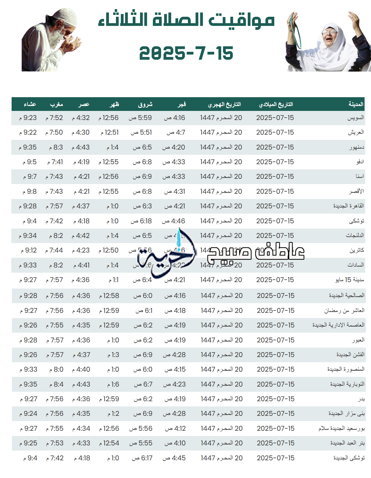 مواقيت الصلاة الثلاثاء