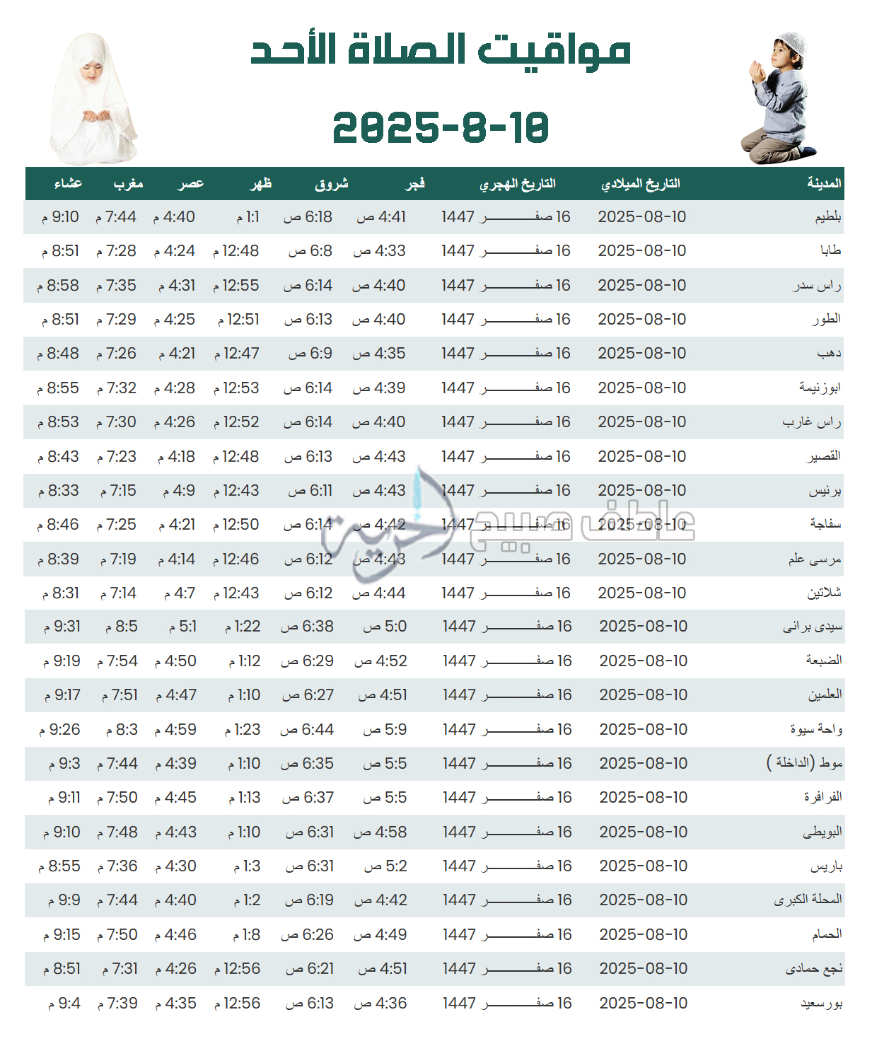 إنفوجرافات مواقيت الصلاة اليوم الأحد في مصر