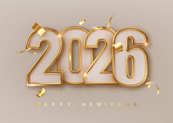 2026 Gold 3d Number for Happy New Year Background. Elegant Numbers indicating the Date of the New Year. Banner for greeting Card or Calendar
